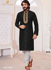 Black Colour Exclusive Festive Wear Art Silk Embroidery Work Kurta Pajama Mens Collection 32004
